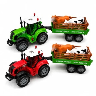 Trator Brinquedo Fazenda Infantil Com Carroça Animais Boi Vaca Cavalo Fricção