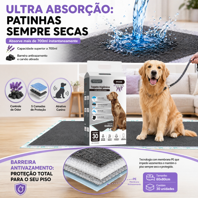 Tapete Higiênico Cães Carvão Bambu Ativado Lavanda 60x60cm — foto 5
