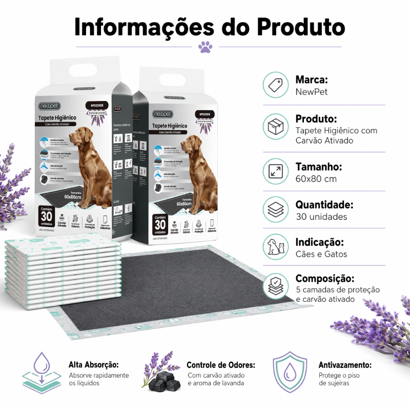 Tapete Higiênico Cães Carvão Bambu Ativado Lavanda 60x60cm — foto 9