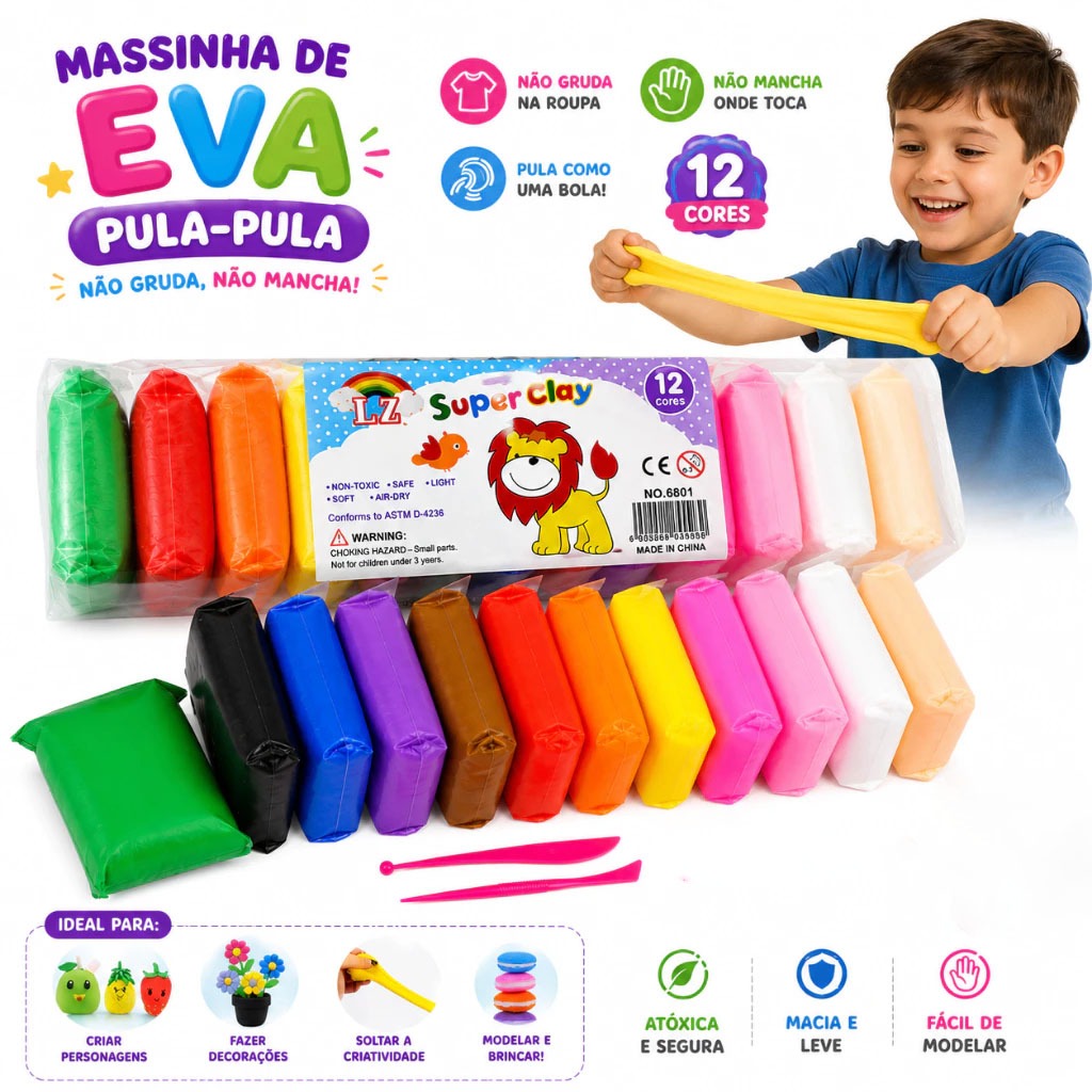 12 a 36 Massinha de Modelar + 2 Ferramentas de Modelar Divertida 6601