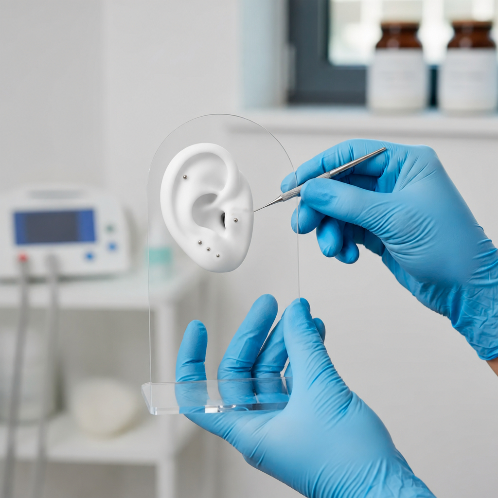 Orelha Silicone Branca Suporte Acricilico Acupuntura Aparelho Auditivo Lado Direito