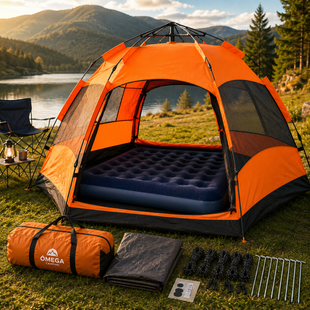 KIT BARRACA CAMPING 5-8 PESSOAS + COLCHÃO CASAL INFLÁVEL