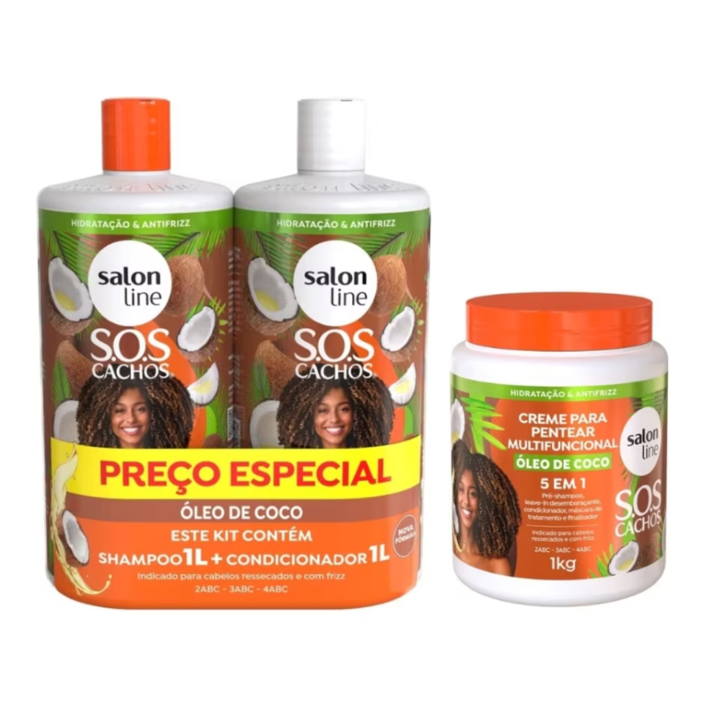 Kit Shampoo e Condicionador Salon Line Coco Profundo 1Litro + Creme de Pentear 5 em 1