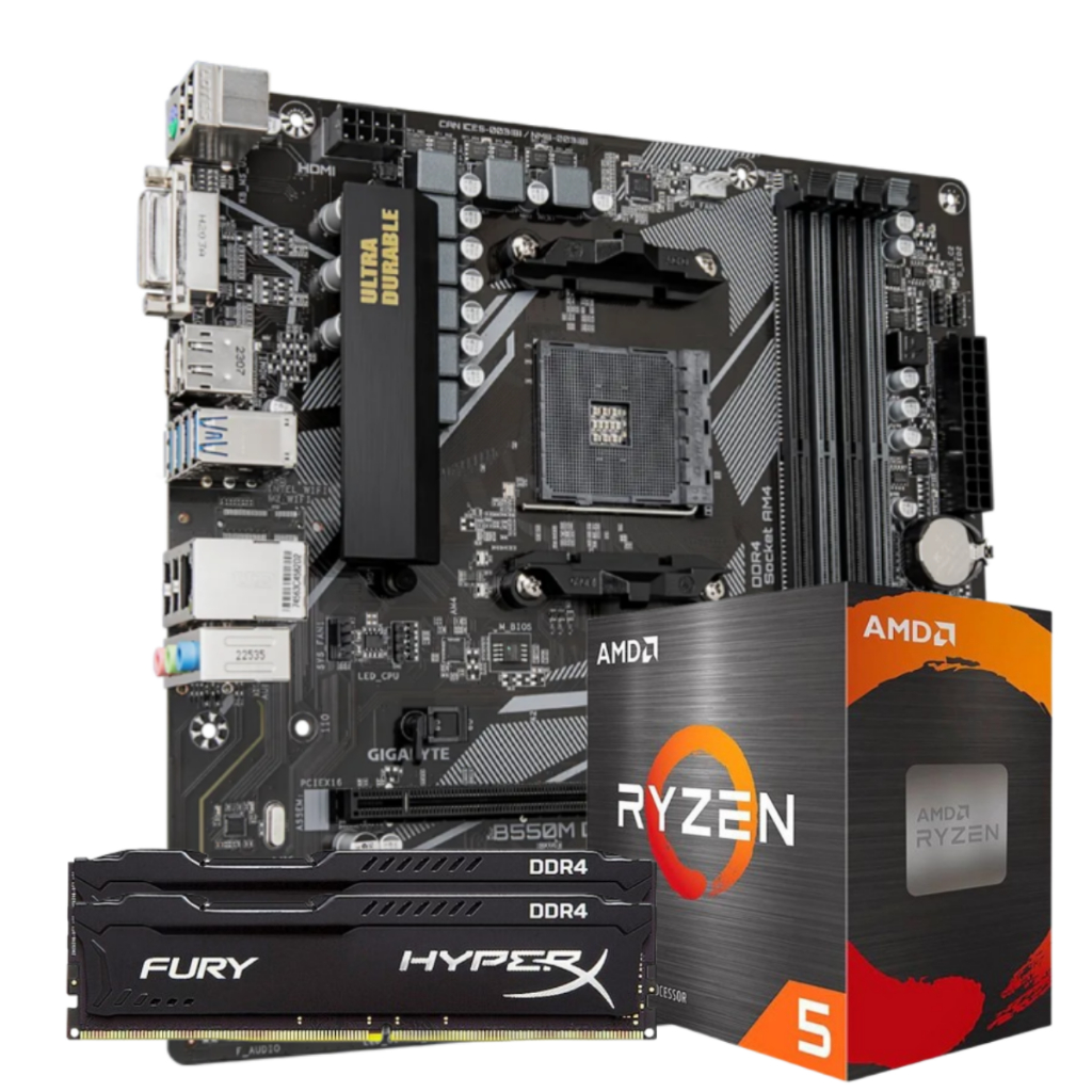 Kit Upgrade AMD Ryzen 5 5500 Placa Mãe B550M DDR4 Memória RAM 16GB DDR4