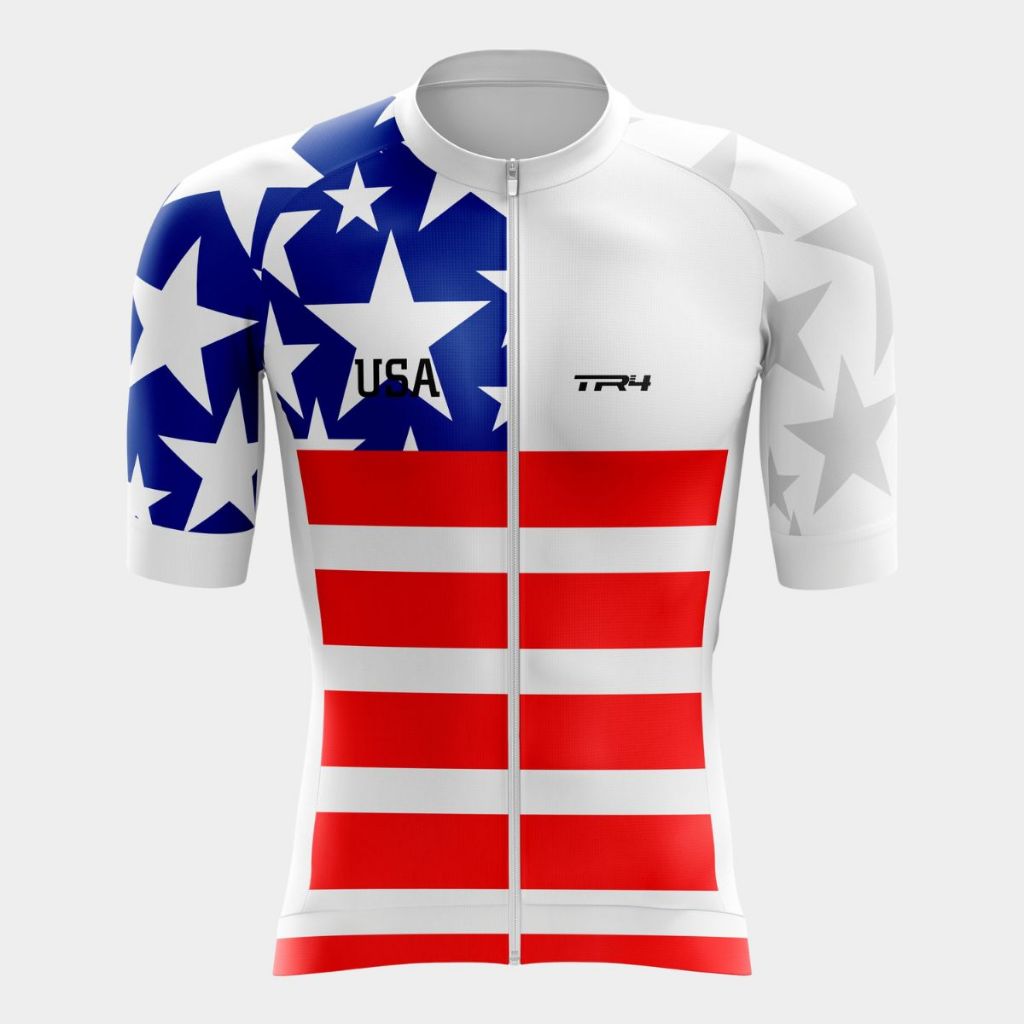Camiseta Ciclista Masculina Manga Curta Zíper Total Pedal Copa do Mundo Seleção Estados Unidos