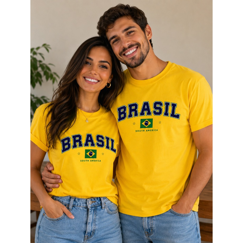 Camiseta Brasil Estampada Unissex Algodão Seleção Brasileira Copa 2026