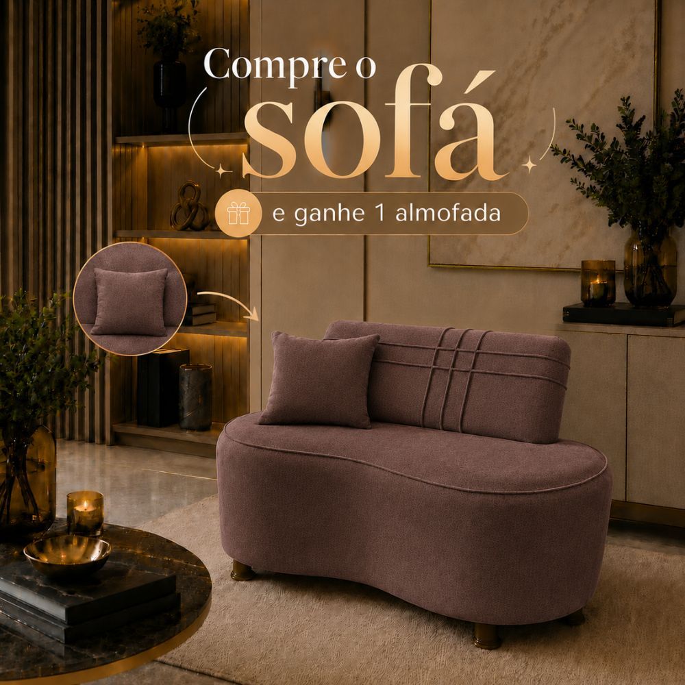 Sofá Puff Orgânico Jimin Luxo Confort Compacto 1 metro P/ Sala Requinte e Sofisticação Suede Marrom