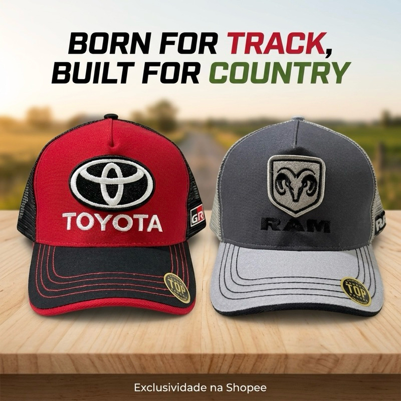 Boné Trucker Com Telinha Marcas Carros Picapes RAM Toyota Ford Mercedes Chevrolet Jeep Aba Curva Premium