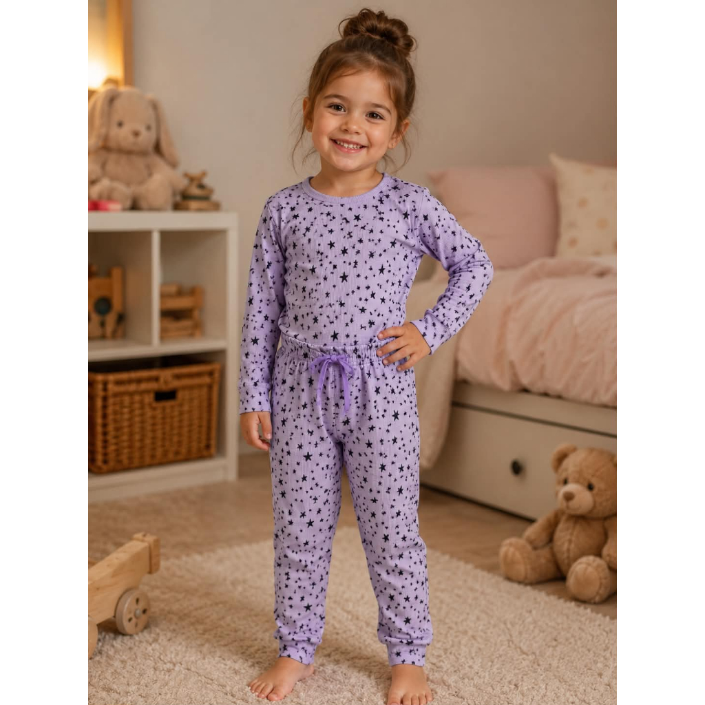Pijama Infantil de Inverno de malha PV em Viscose canelado Confortável e Quentinho