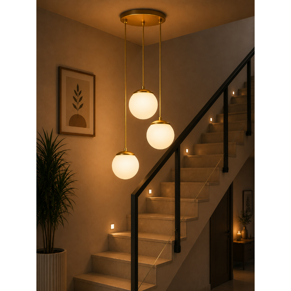 Luminaria Pendente Trio Cascata Moon 15 Jabuticaba Orbit Globo Vidro Cabos Tecido — imagem 2 de 2