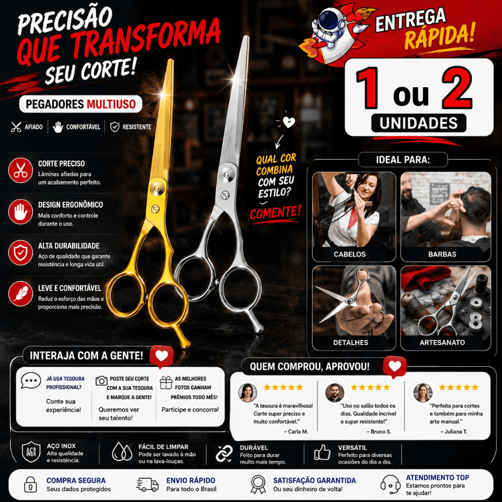 Tesouras Profissionais Cabelo e Barba Inox