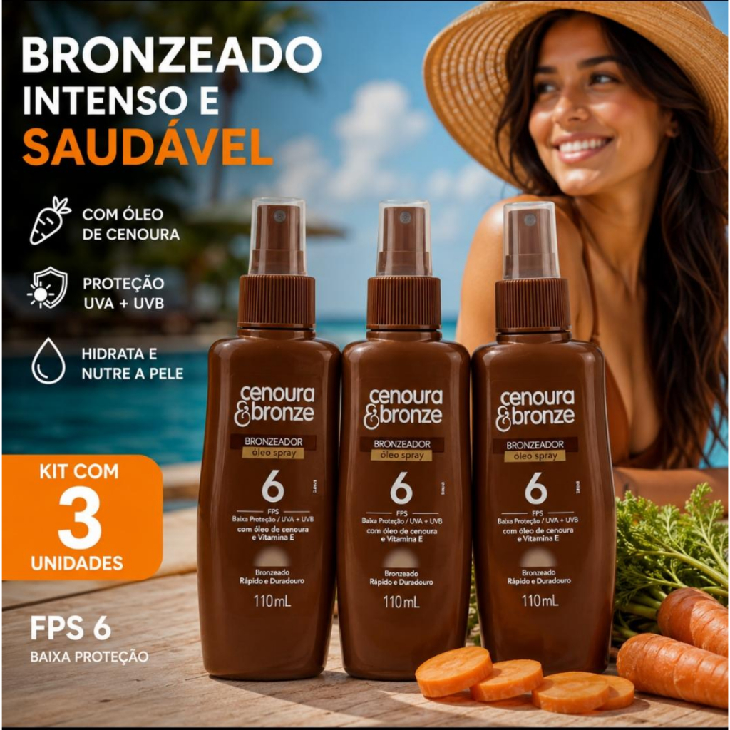 Bronzeador  Kit C/3 Óleo Spray Cenoura & Bronze 110ml