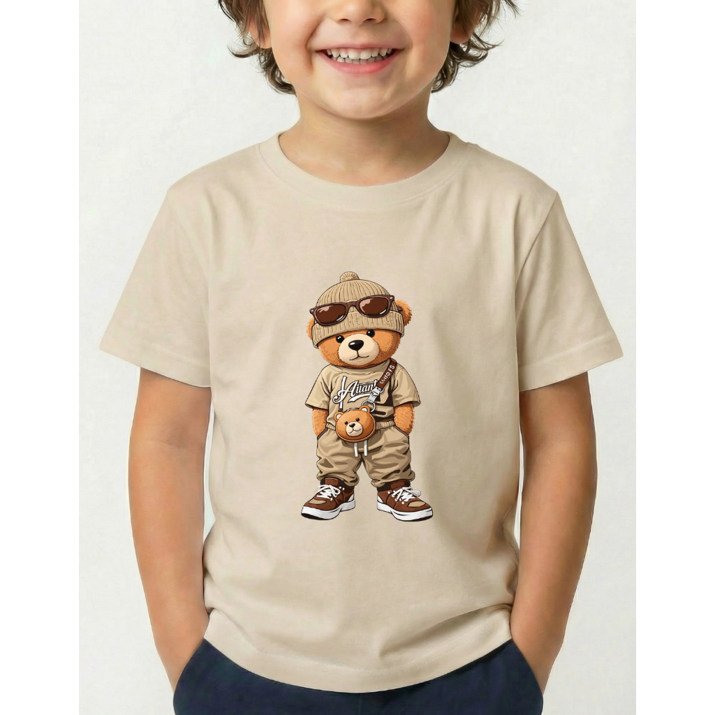 Camiseta Infantil Menino Estampada Ursinho Algodão Confortável Dia a Dia Estampa Premium