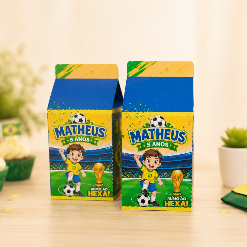 Caixa Milk Futebol Brasil Personalizada | Lembrancinha Aniversário Infantil Tema Copa Hexa