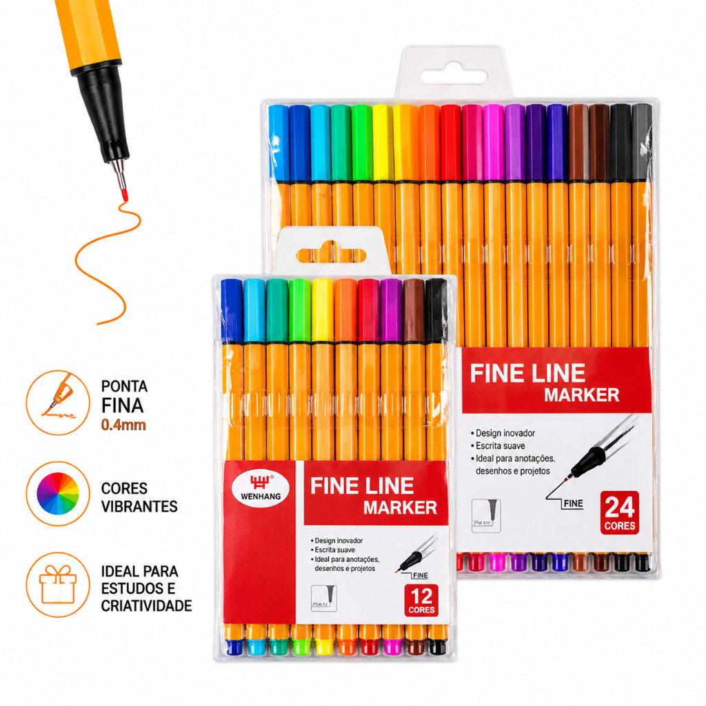 Kit 12 /24 Canetas Coloridas Fine Line Ponta Fina 0.4 mm Fineliner 1688