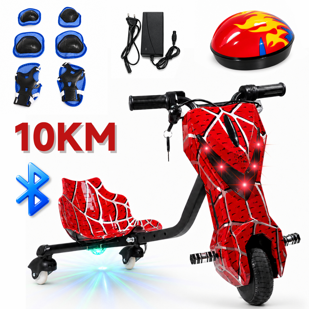 Triciclo Infantil Elétrico Drift 350W 10KM Com Bluetooth MP3 LED Luz Kit Proteção E Capacete100kg