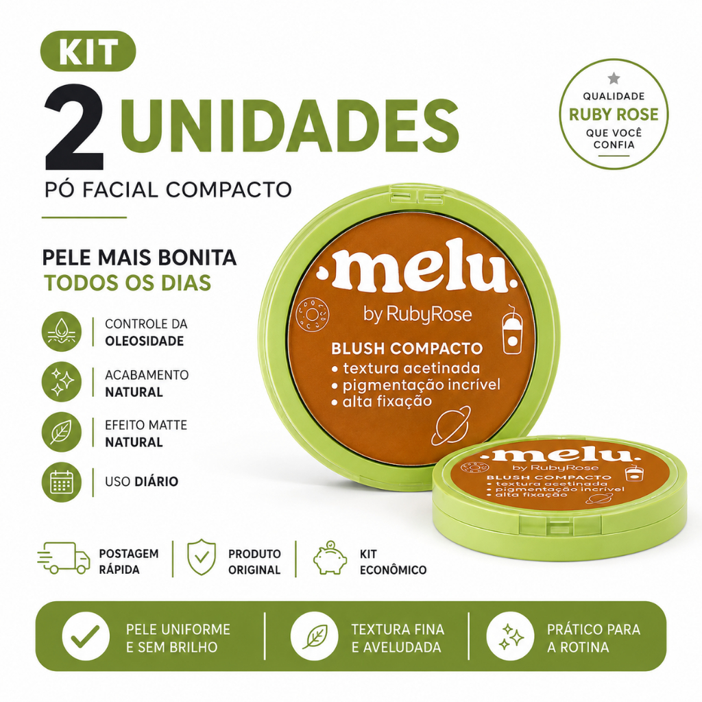 Kit 2 Un Blush Compacto Melu Ruby Rose Facial Matte Original