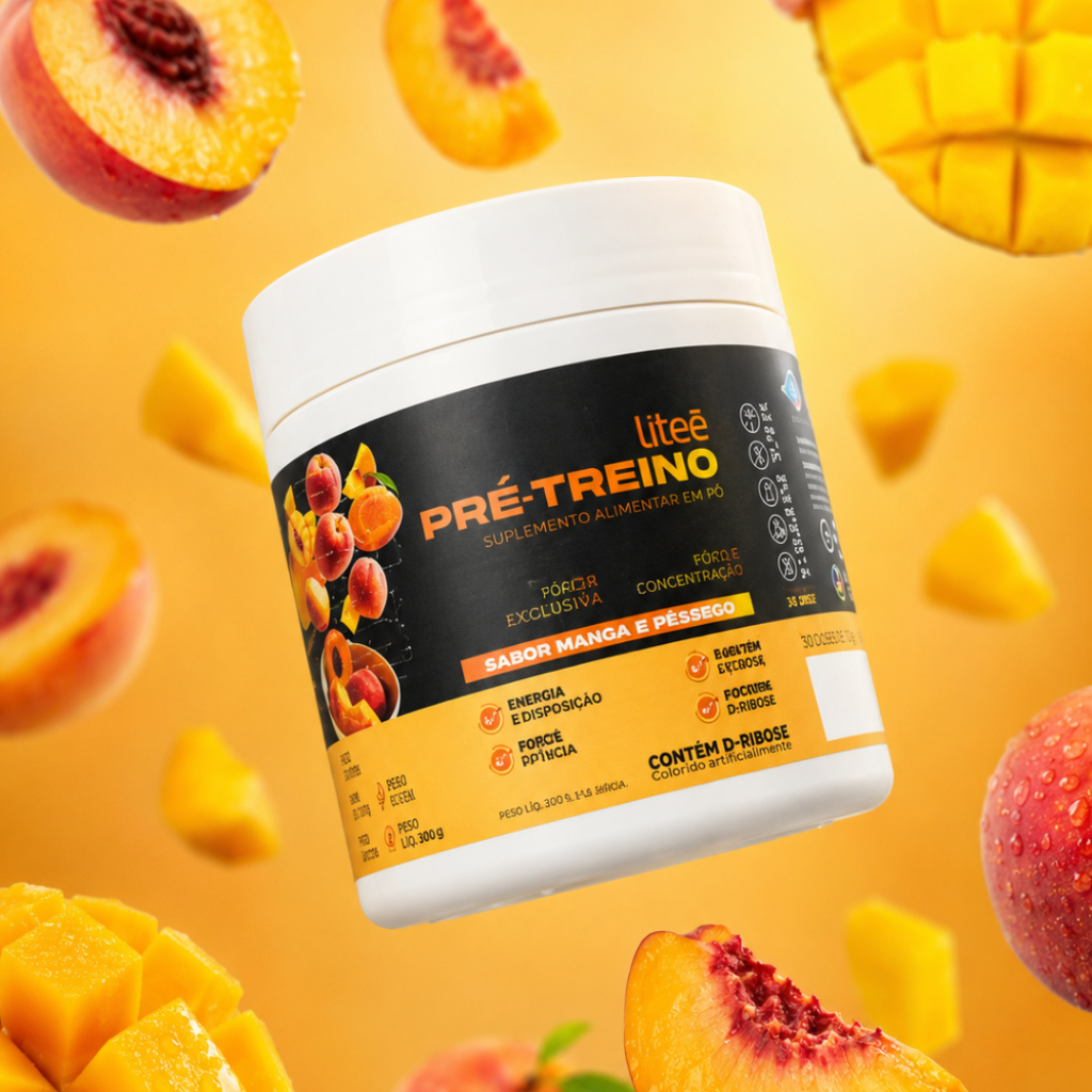 Pré-Treino Sabor Manga e Pêssego 300g -  Beta Alanina, Arginina, Cafeína e Taurina Litee