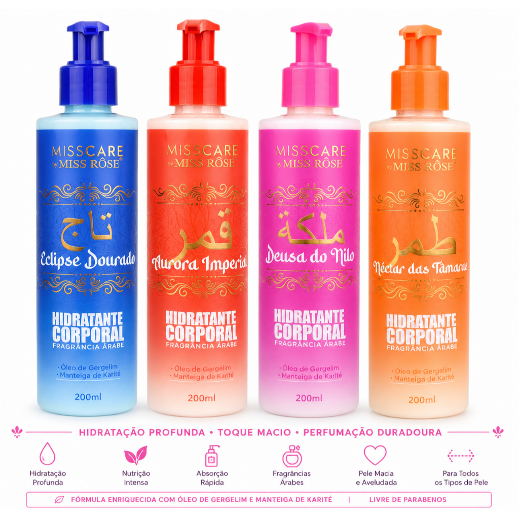 Kit Com 4 Cremes Hidratantes Miss Rôse - Linha Aromas Árabe l 200g Cada
