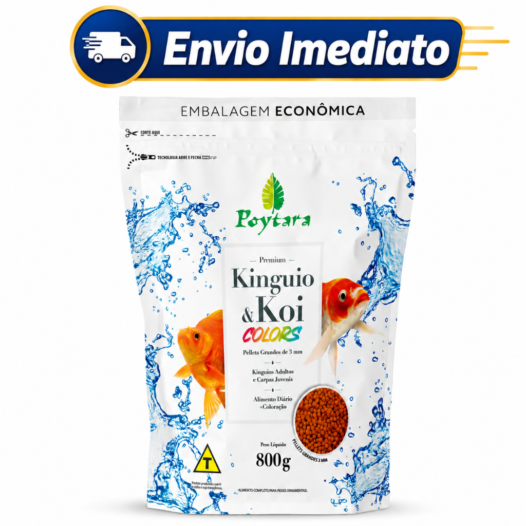 Poytara Kinguio & Koi Colors 800g -  Ração Para Peixe Carpa E Peixe Japonês Primeira Linha Promoção.