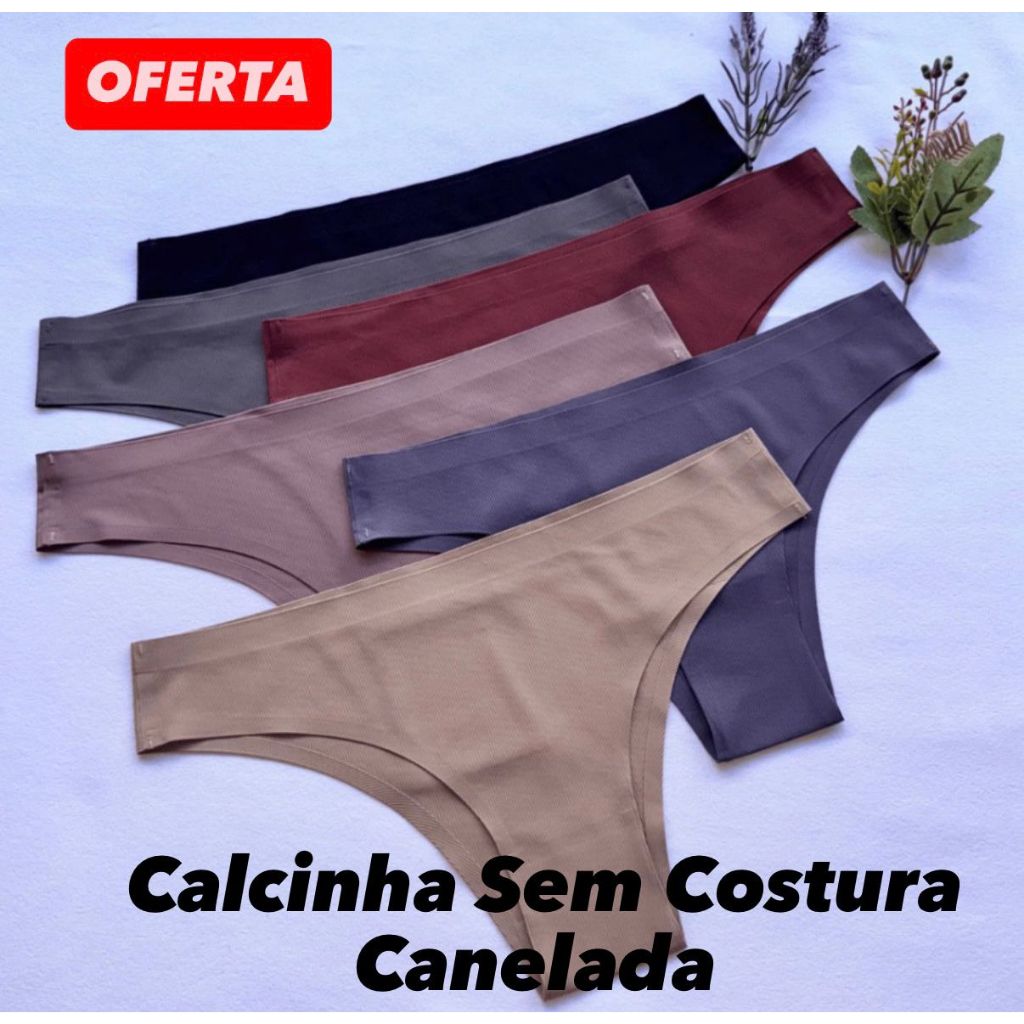 Kit Calcinha Fio Dental Sem Costura Corte a Laser Canelada Poliamida Lingerie Feminina Confortável