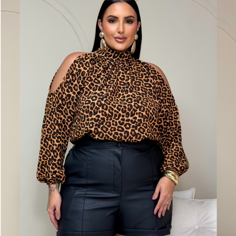 Blusa feminina plus size manga longa moderna tamanho grande chic