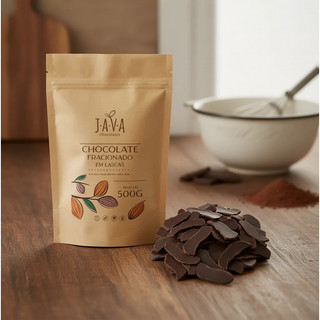Chocolate Fracionado Meio Amargo 500g Lascas Java — Vegano, Zero Lactose, Sem Leite, Sem Soja, Sem Glúten