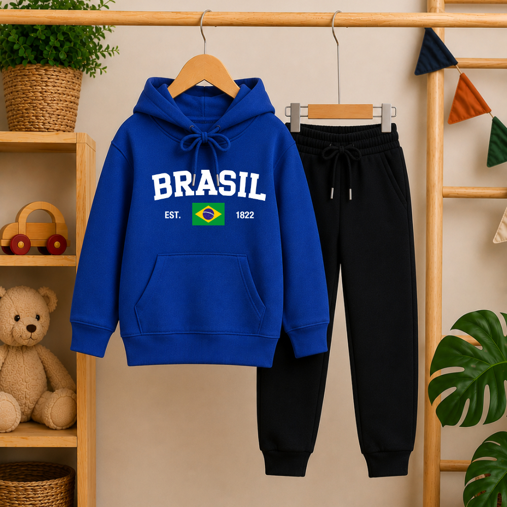 Conjunto Moletom Calça Brasil Menino Menina Quentinho Canguru Flanelado