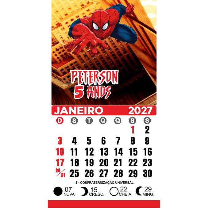 Mini Calendário 2027 Homem-Aranha Imã de geladeira  5x5 cm Calendário 5x5 cm total 10x5 cm  *sem embalagem