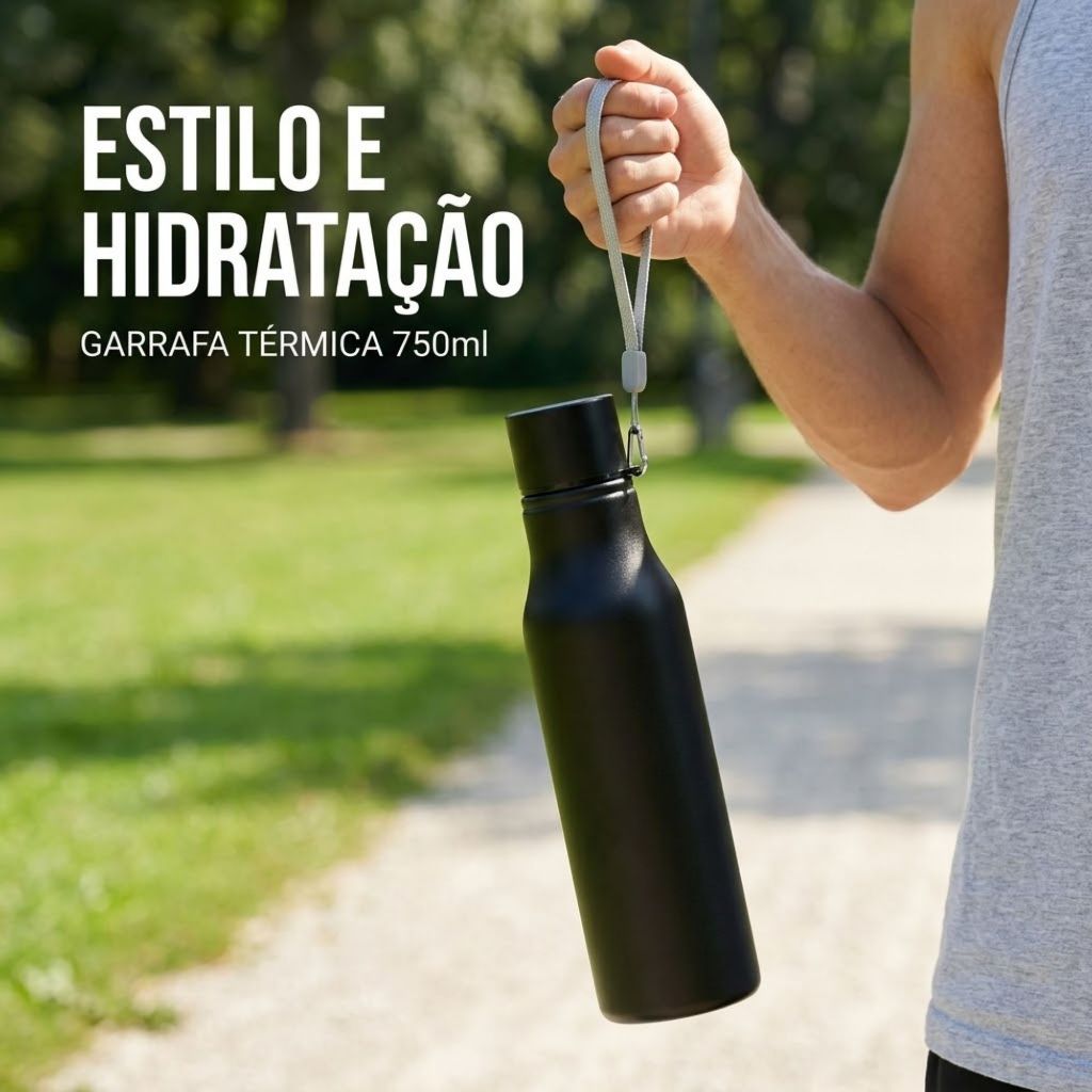 Garrafa Térmica 750ml Aço Inox Portátil Com Alça Para Viagem - Para Academia Trabalho Escola