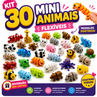 Kit 30 Mini Animais Flexíveis Fidget Brinquedo Sensorial Colecionável Infantil Sortidos Crianças