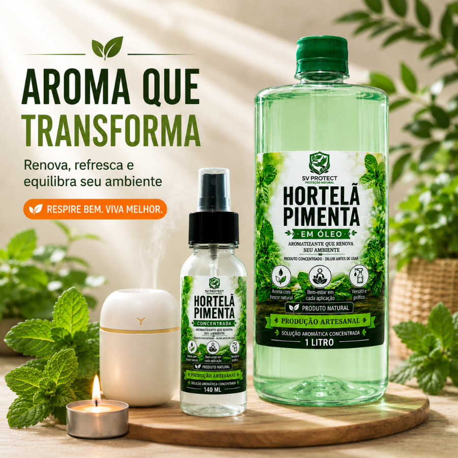 COMBO Completo Óleo de Hortelã Pimenta 1L com Umidificador, Mini Lamparina e Spray