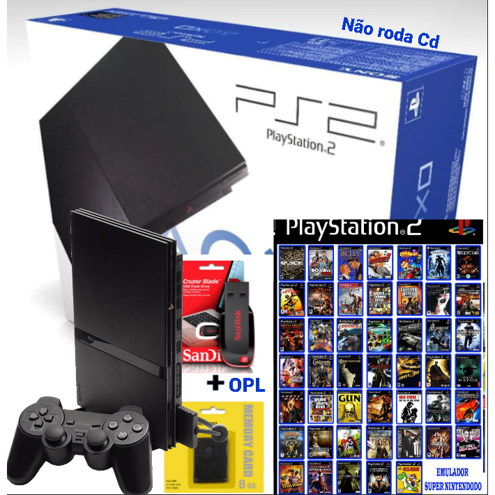 ps2 desbloqueado 70 jogo 64gb 1 controle original