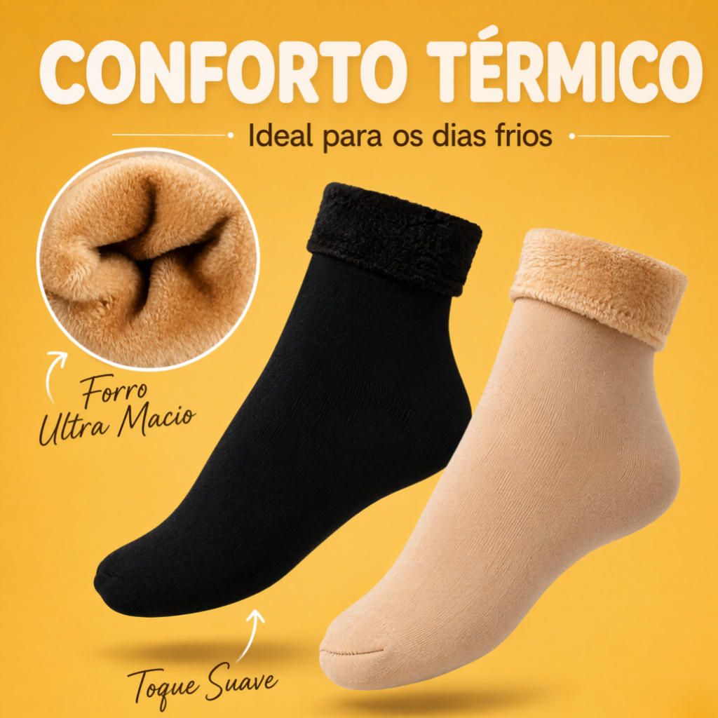 Kit com 1, 3 ou 6 Meias Térmicas Peluciadas Grossas para Inverno Frio Inteira
