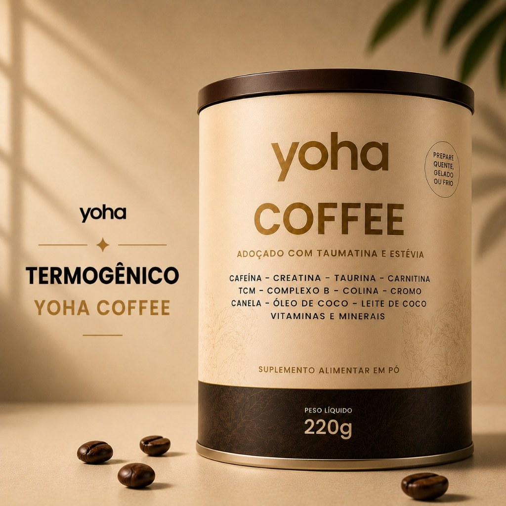 Café Termogênico com Creatina Cafeína Taurina Carnitina TCM Yoha Coffee 220g Energia Foco Pré-Treino Camila Loures