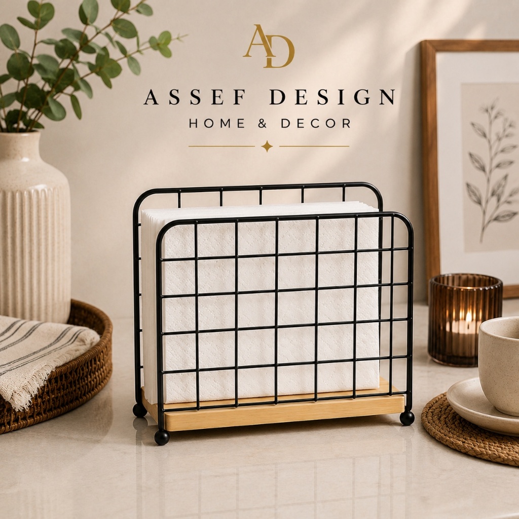 Porta Guardanapo De Bambu e Metal Organizador Decorativo Funcional