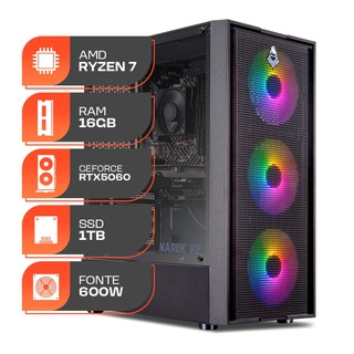 PC Gamer Titan Pro, AMD Ryzen 7 5700X, GeForce RTX 5060 8GB, 16GB DDR4, SSD M.2 1TB, Fonte 600W 80 Plus