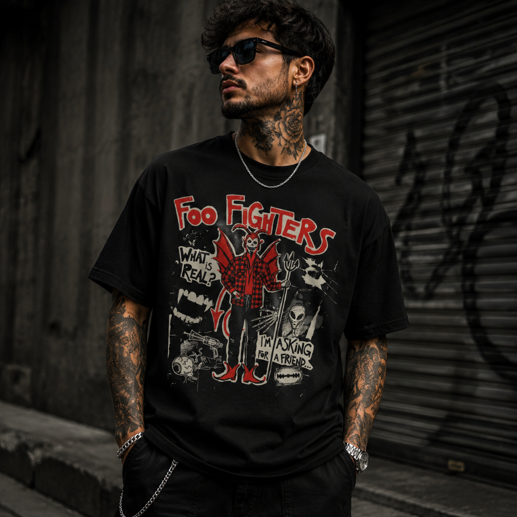 Camiseta Basica e OVERSIZED Foo Fighters Your Favorite Toy What Is Real Devil Grunge Rock Unissex