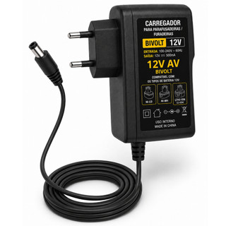 Carregador de Bateria de Lítio 12V para Parafusadeira e Furadeira com Conector Cilíndrico