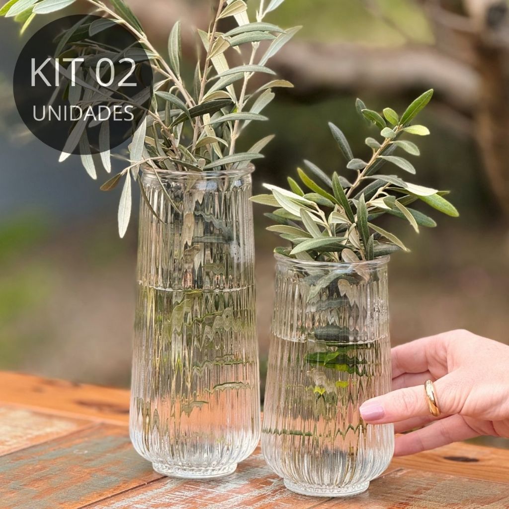 Kit 2 Vasos de Vidro Canelado Slim 550ml e 750ml