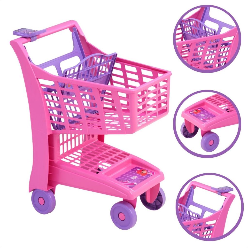 Carrinho De Compras Infantil Mercado Vermelho Brinquedos Calculadora Lúdica Magic Toys