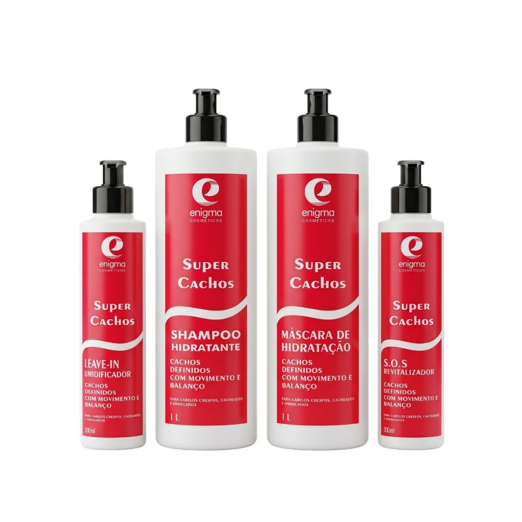 Shampoo Máscara Revitalizador Leave-in Ativador de Cachos Kit Enigma Profissional