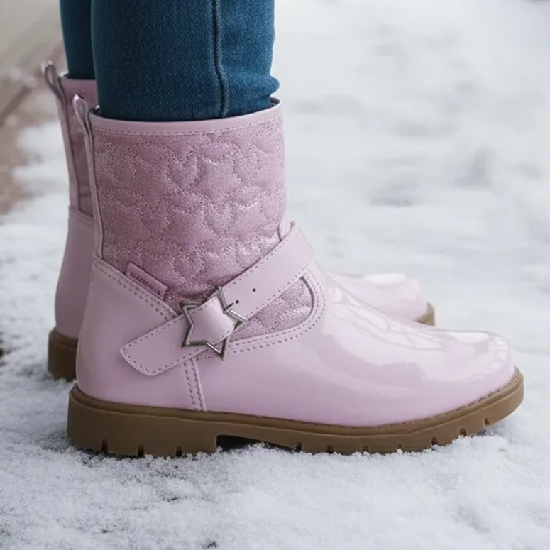 Bota Infantil Ortopasso Love Menina Verniz Feminino Feminina Blogueira Coturno Inverno Estrela Leve