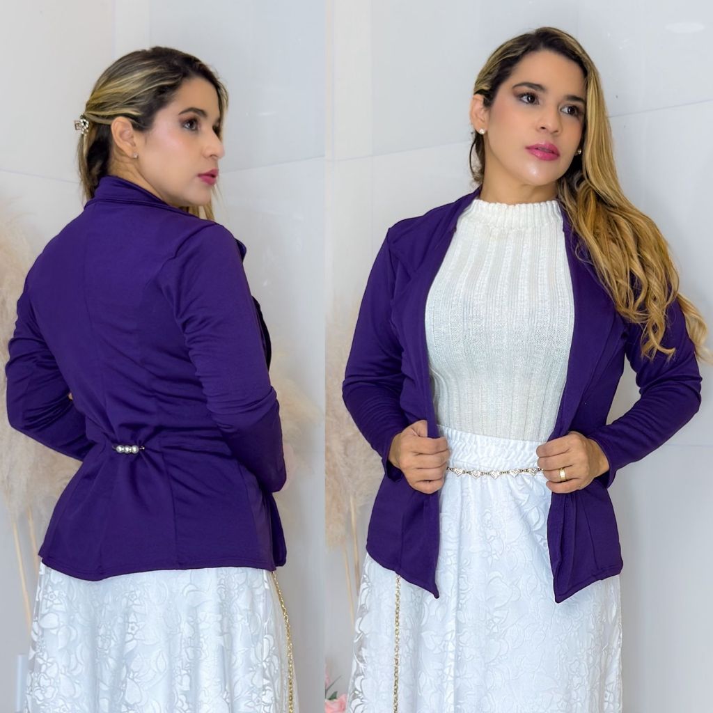 Blazer Feminino crepe e casaco feminino acompanha alfinete perola de luxo Longo elegante