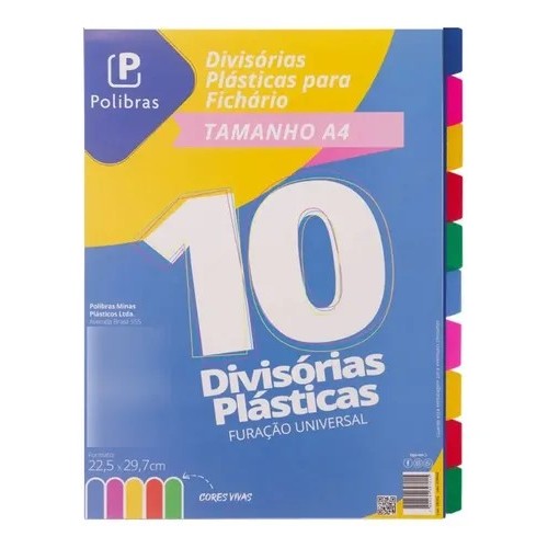 Divisórias Plásticas P/ Fichário A4 Polibras Coloridas -Cores vivas