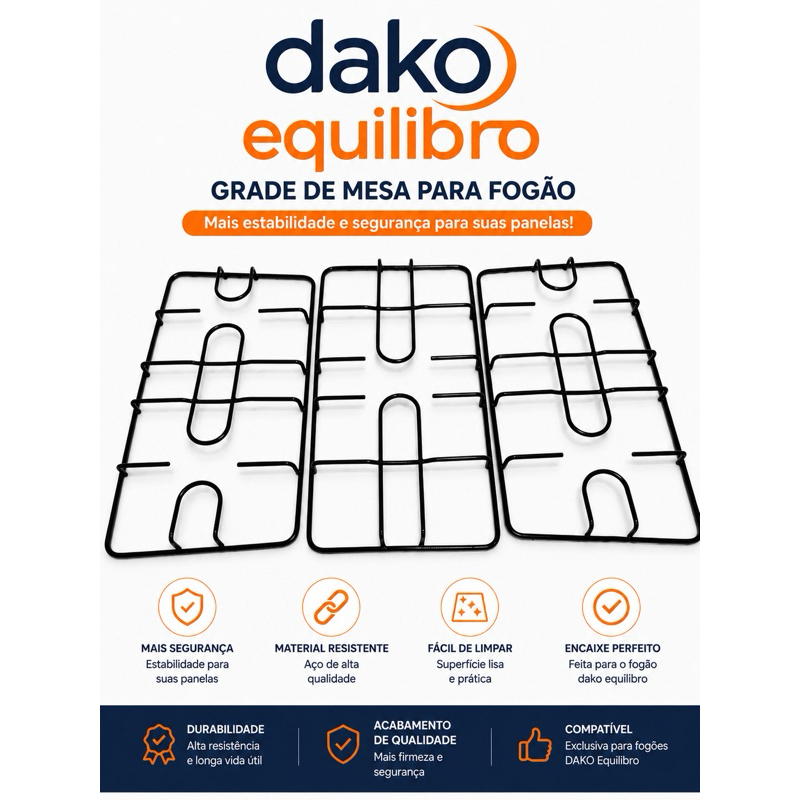 Kit 3 Grelha Grade Trempre Para Fogão 5 Bocas Dako Equilíbrio Lateral+Central
