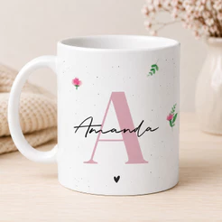 Caneca Personalizada Letra do Alfabeto com Nome Presente ele ela pai mãe vó vô madrinha padrinho dinda dindo