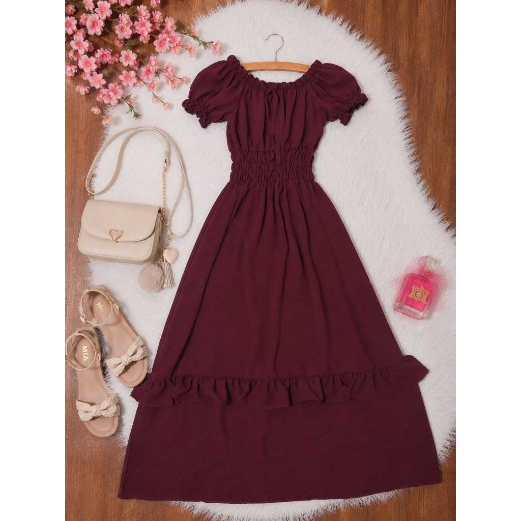 Vestido infantil juvenil Longo  com Babado e Cintura Ajustável – Casual Elegante Confortável”