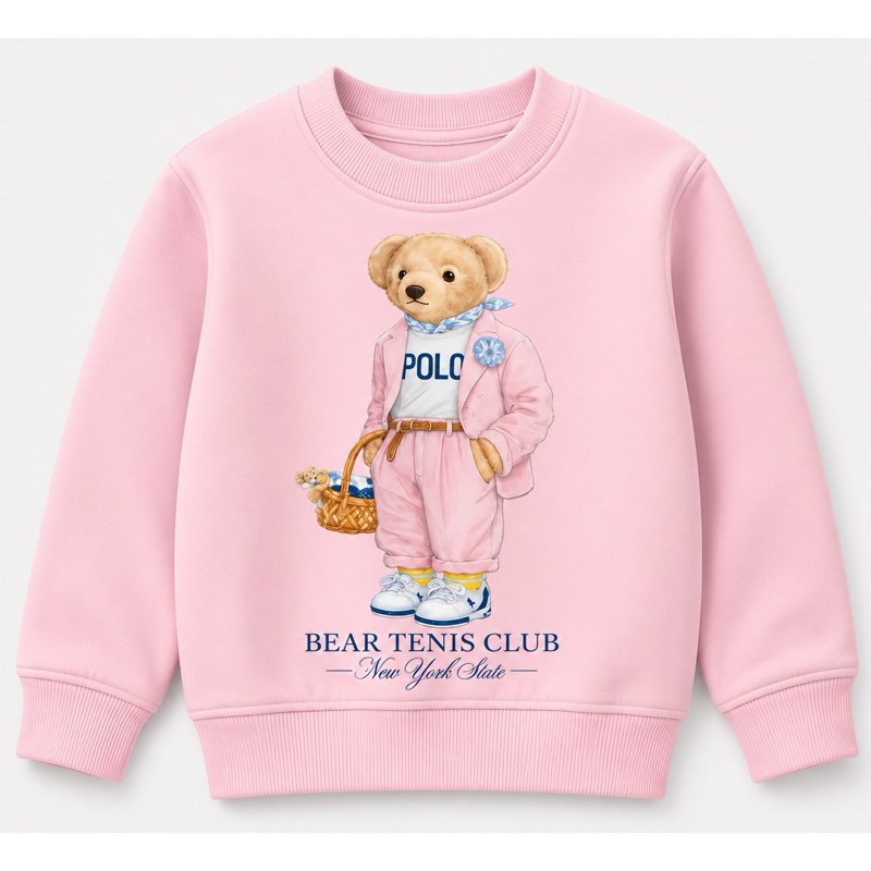 Moletom Infantil Ursinho Polo rosa Bear Premium | Gola Careca Flanelado | Menino e Menina | Inverno 2026