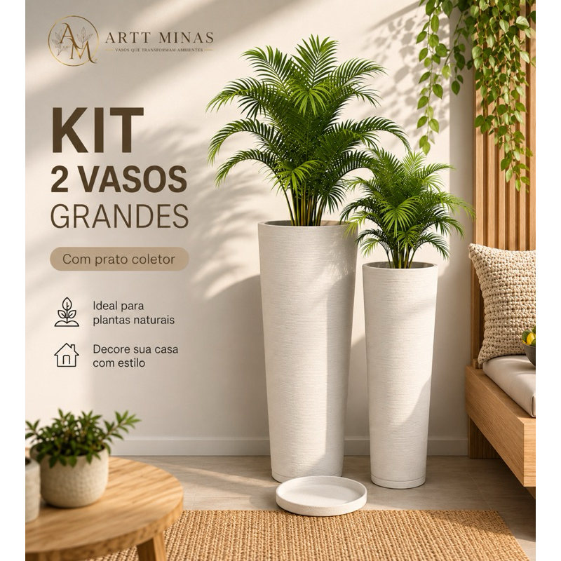 kit 2 vasos, vasos altos, vasos para plantas, plantas grandes, decorativos, vaso de chão, jardim, sala, varanda